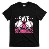 Save 2nd Base Baseball Player Breast Cancer Awareness T-Shirt