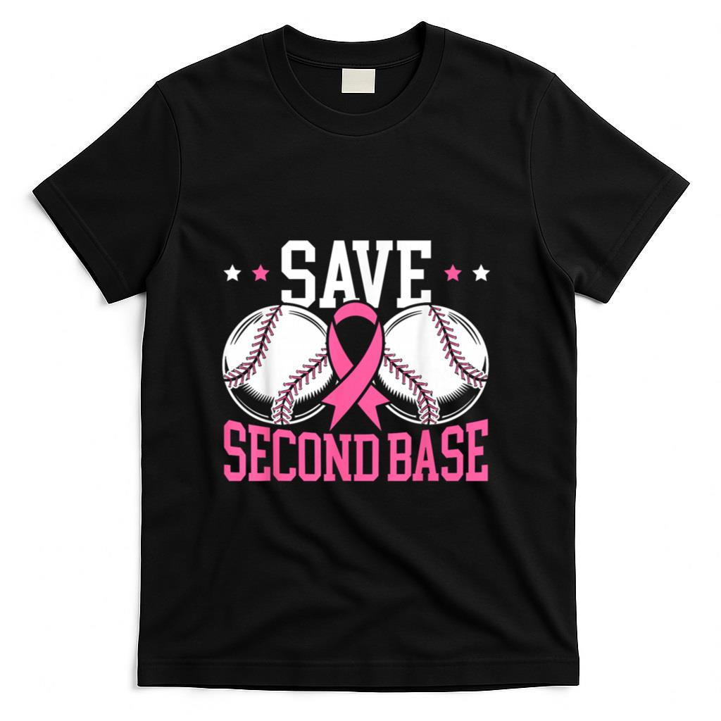 Save 2nd Base Baseball Player Breast Cancer Awareness T-Shirt