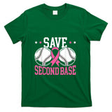 Save 2nd Base Baseball Player Breast Cancer Awareness T-Shirt