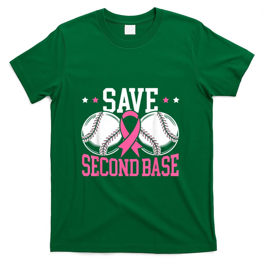 Save 2nd Base Baseball Player Breast Cancer Awareness T-Shirt