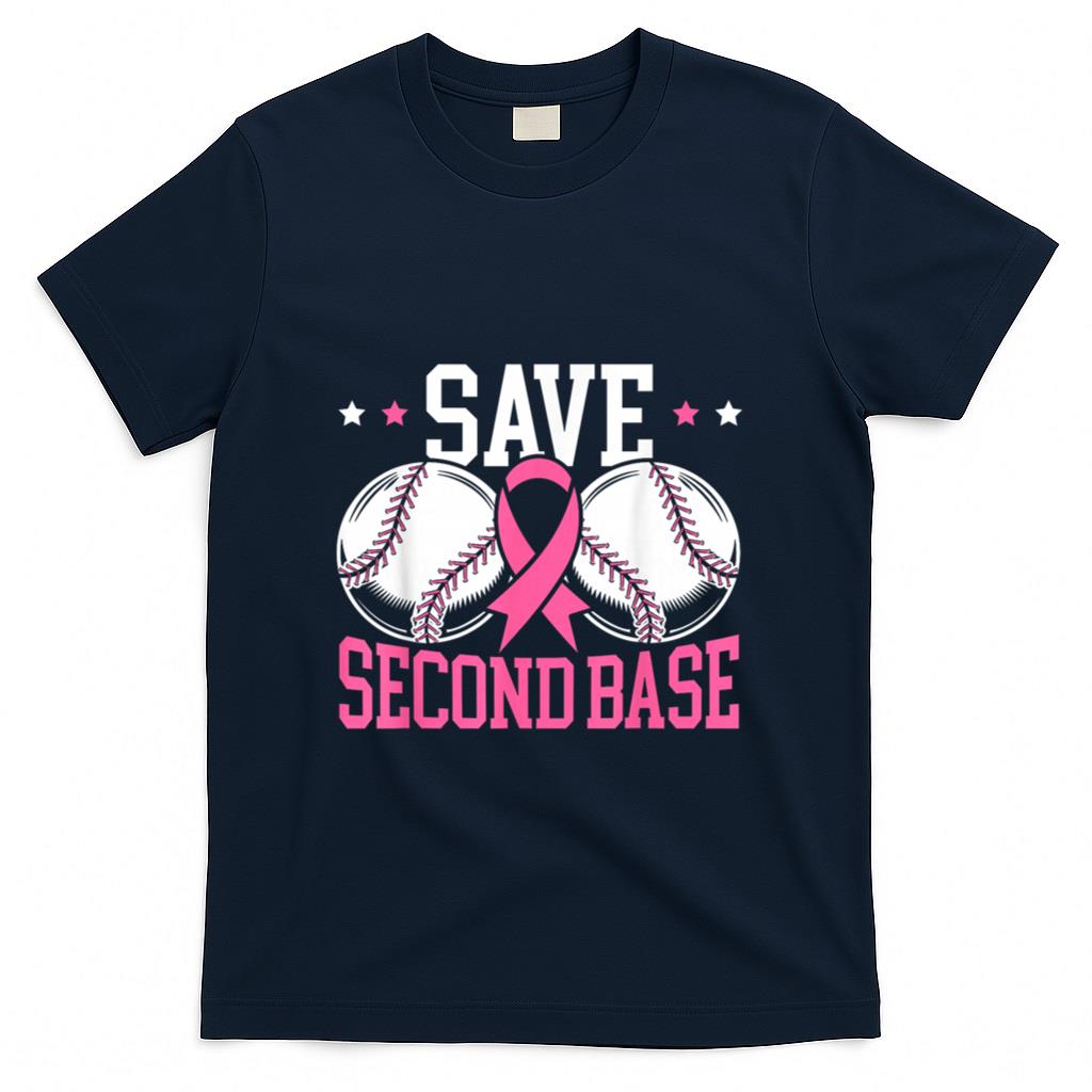 Save 2nd Base Baseball Player Breast Cancer Awareness T-Shirt