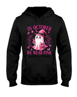 In October We Wear Pink Ghost Witch Breast Cancer Awareness T-Shirt_7