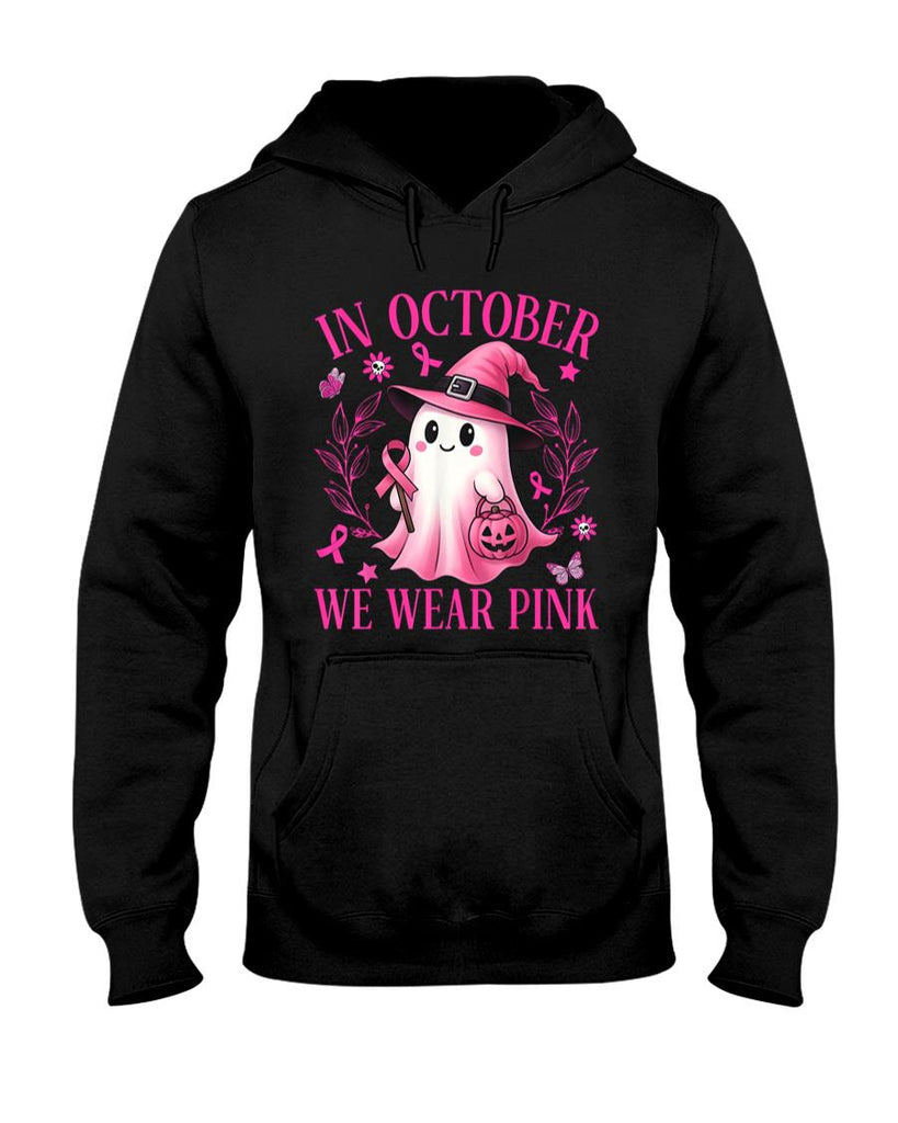 In October We Wear Pink Ghost Witch Breast Cancer Awareness T-Shirt_7