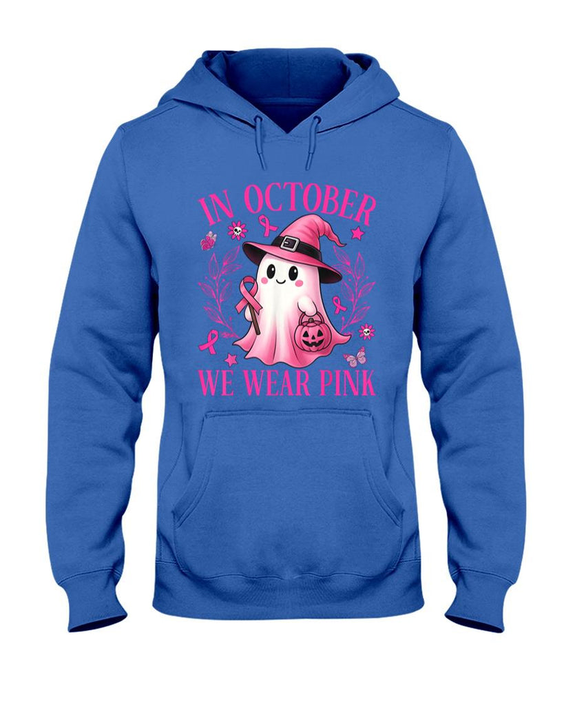In October We Wear Pink Ghost Witch Breast Cancer Awareness T-Shirt_7