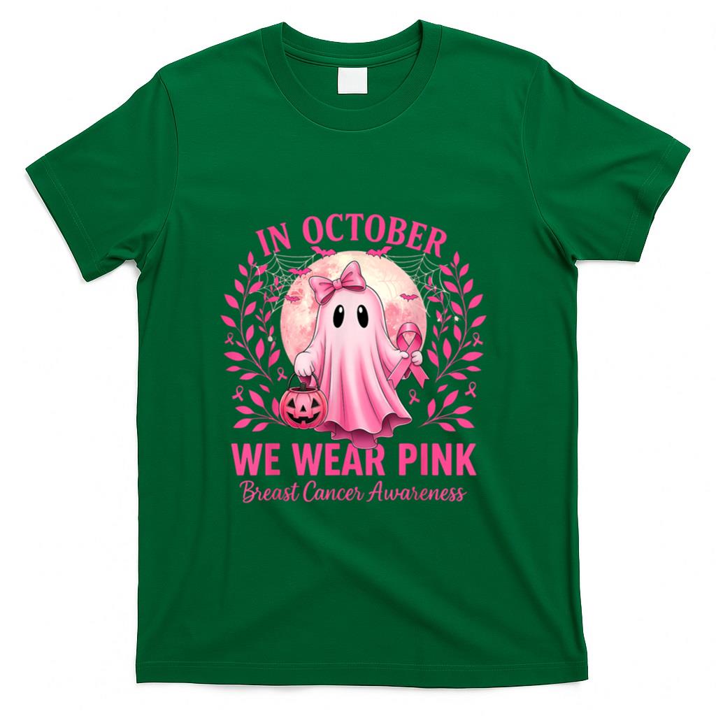 in October We Wear Pink Breast Cancer Awareness Halloween T-Shirt