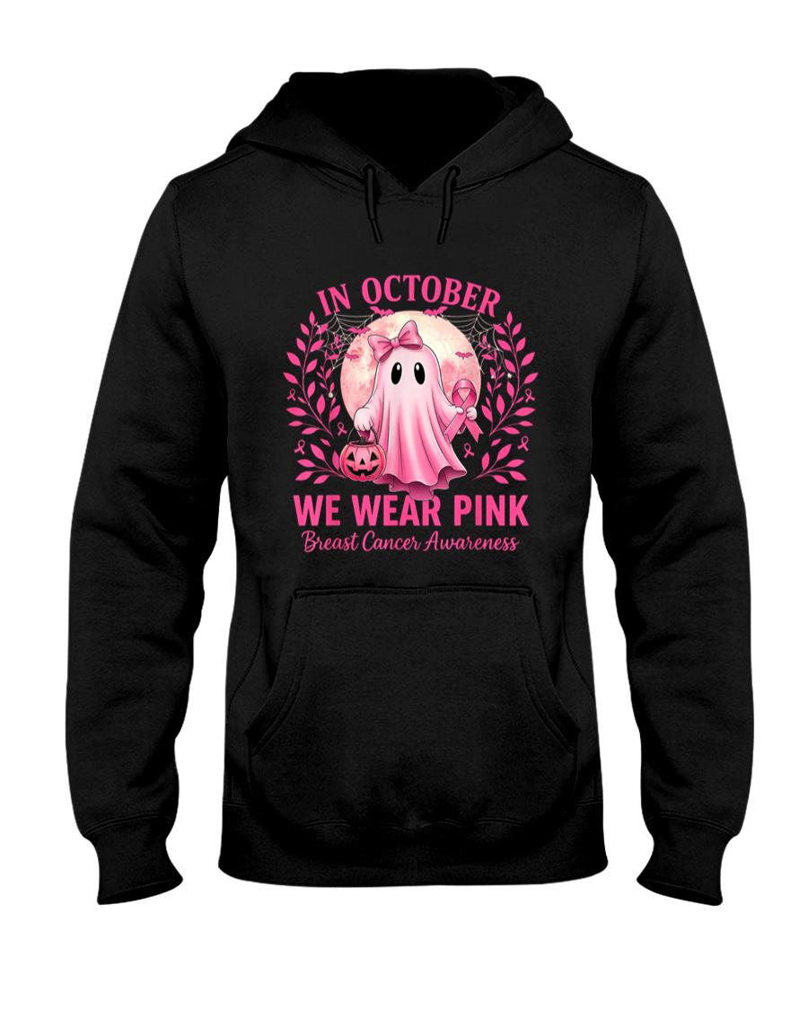 in October We Wear Pink Breast Cancer Awareness Halloween T-Shirt