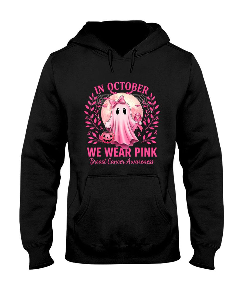 in October We Wear Pink Breast Cancer Awareness Halloween T-Shirt