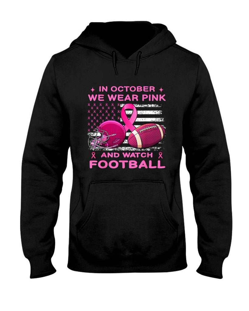 In October We Wear Pink Breast Cancer flag football men boys T-Shirt