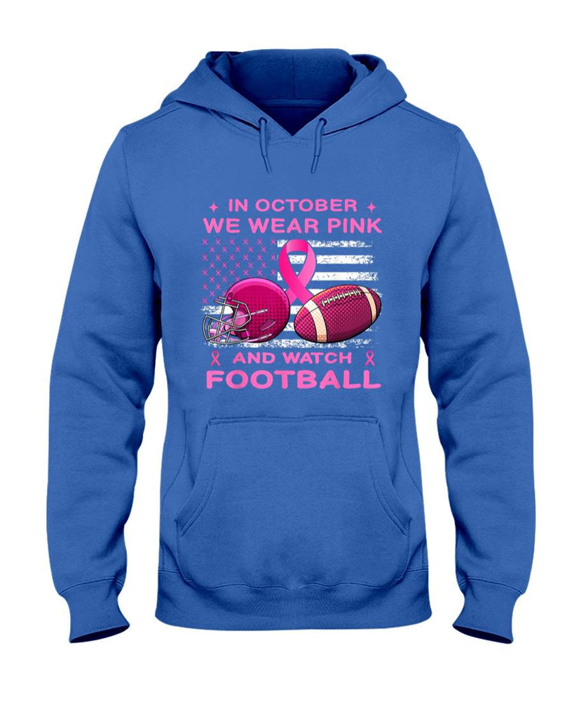 In October We Wear Pink Breast Cancer flag football men boys T-Shirt