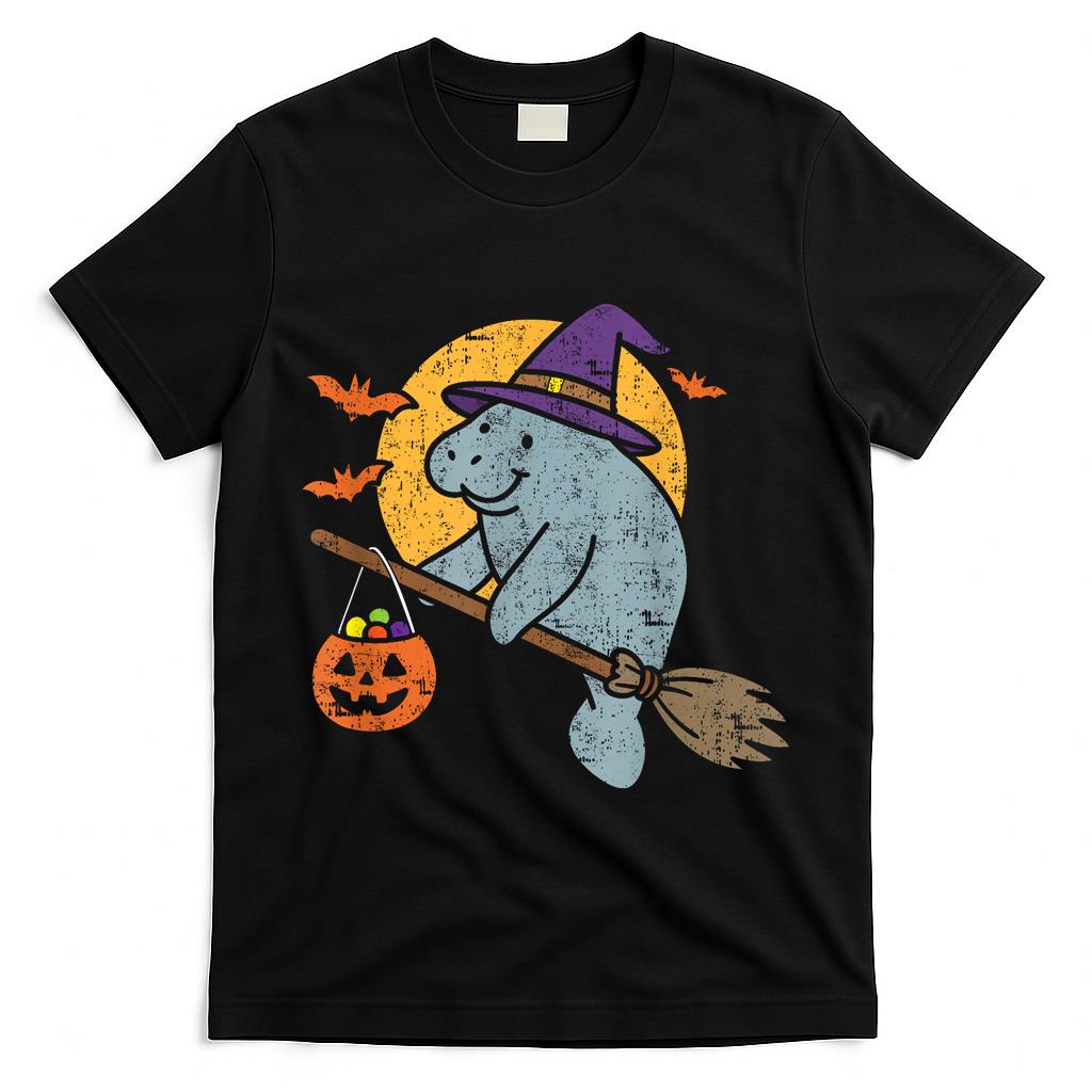 Manatee Witch Hat Pumpkin Halloween Costume Trick Or Treat T-Shirt