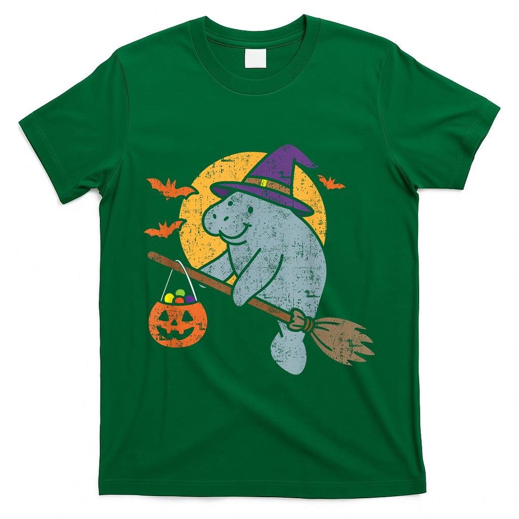 Manatee Witch Hat Pumpkin Halloween Costume Trick Or Treat T-Shirt