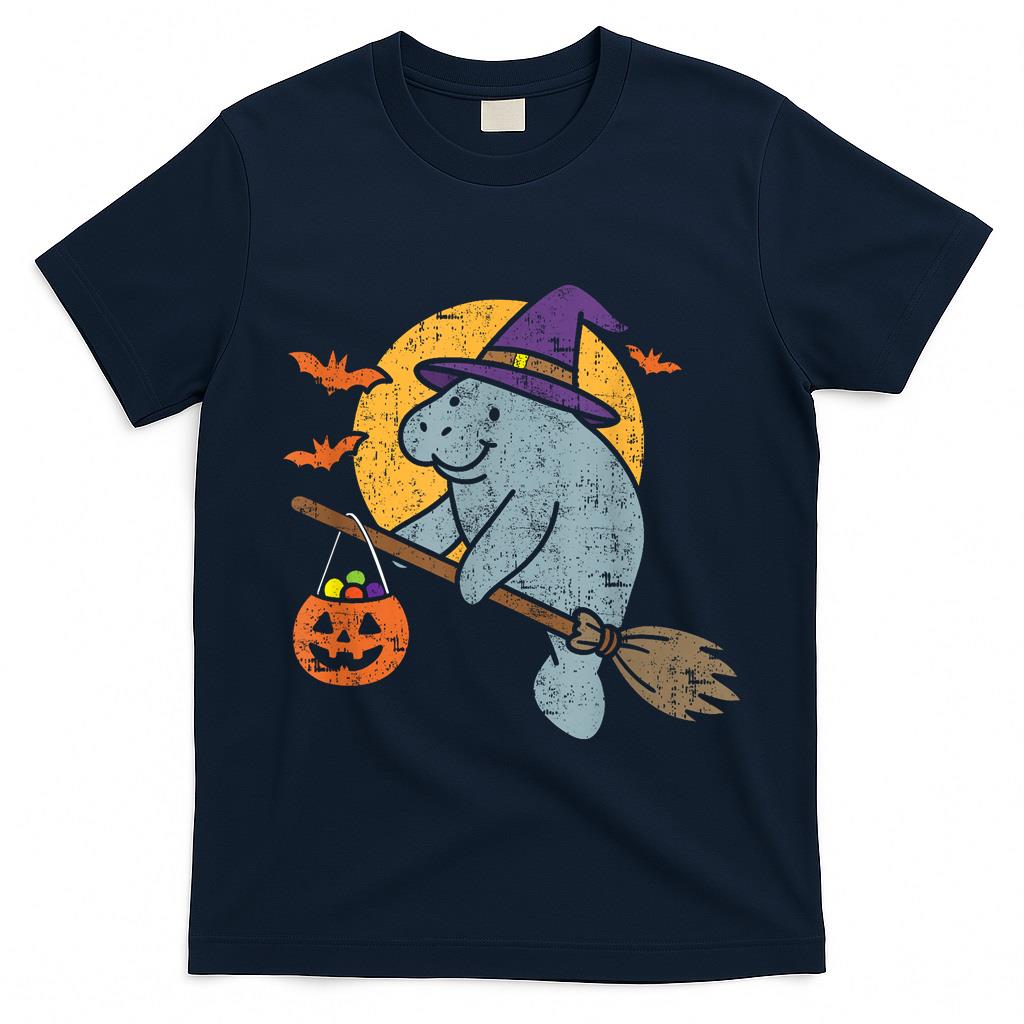 Manatee Witch Hat Pumpkin Halloween Costume Trick Or Treat T-Shirt
