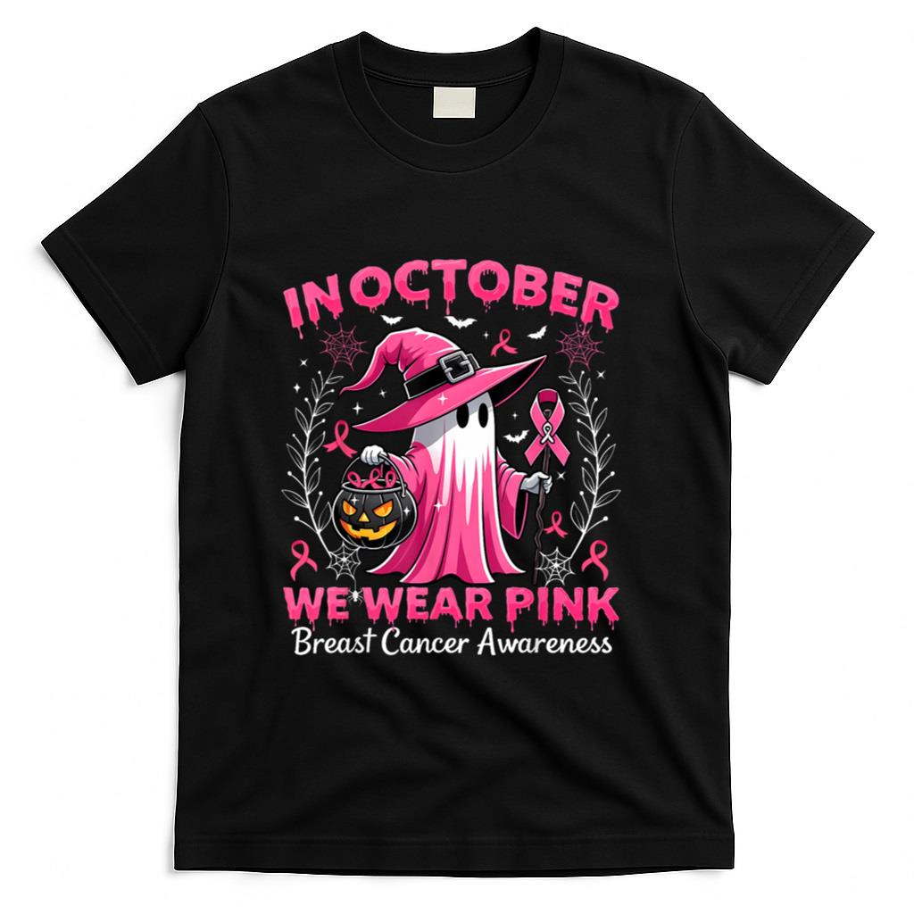 In October We Wear Pink Breast Cancer Awareness Halloween T-Shirt_2