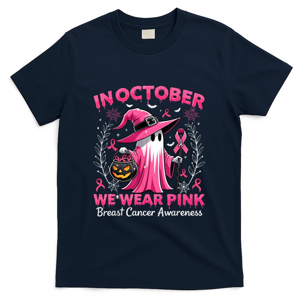 In October We Wear Pink Breast Cancer Awareness Halloween T-Shirt_2