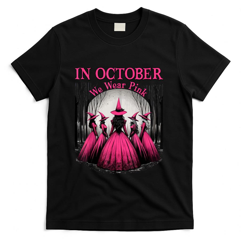 Retro in October We Wear Pink Witch Breast Cancer Awareness T-Shirt
