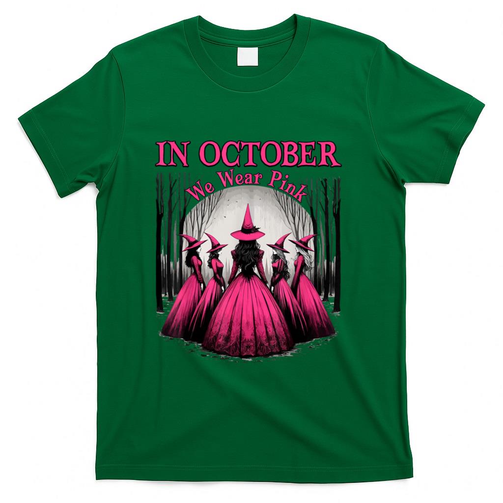 Retro in October We Wear Pink Witch Breast Cancer Awareness T-Shirt