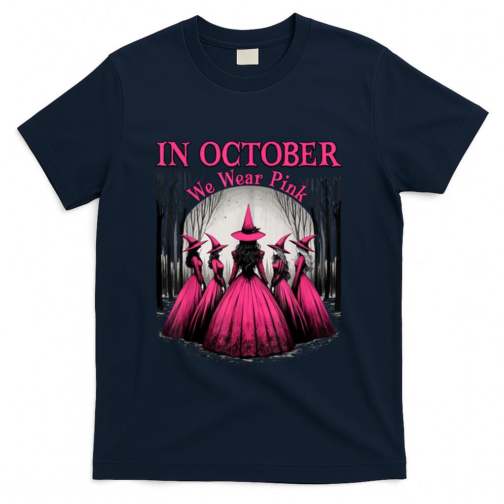 Retro in October We Wear Pink Witch Breast Cancer Awareness T-Shirt