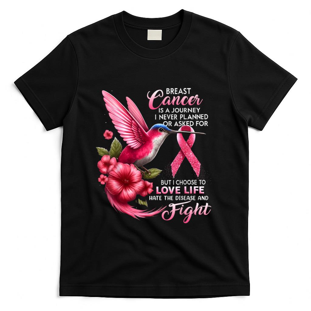 Breast Cancer Awareness Hummingbird Pink Ribbon Positive T-Shirt