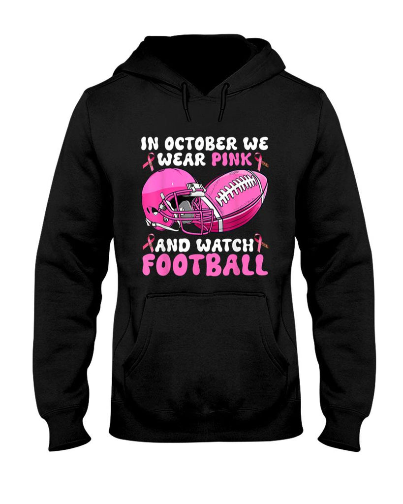 In October We Wear Pink Football Breast Cancer Awareness T-Shirt