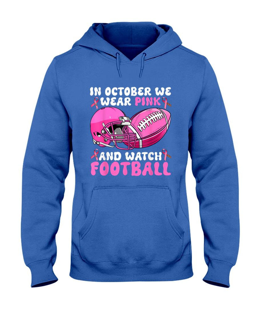 In October We Wear Pink Football Breast Cancer Awareness T-Shirt