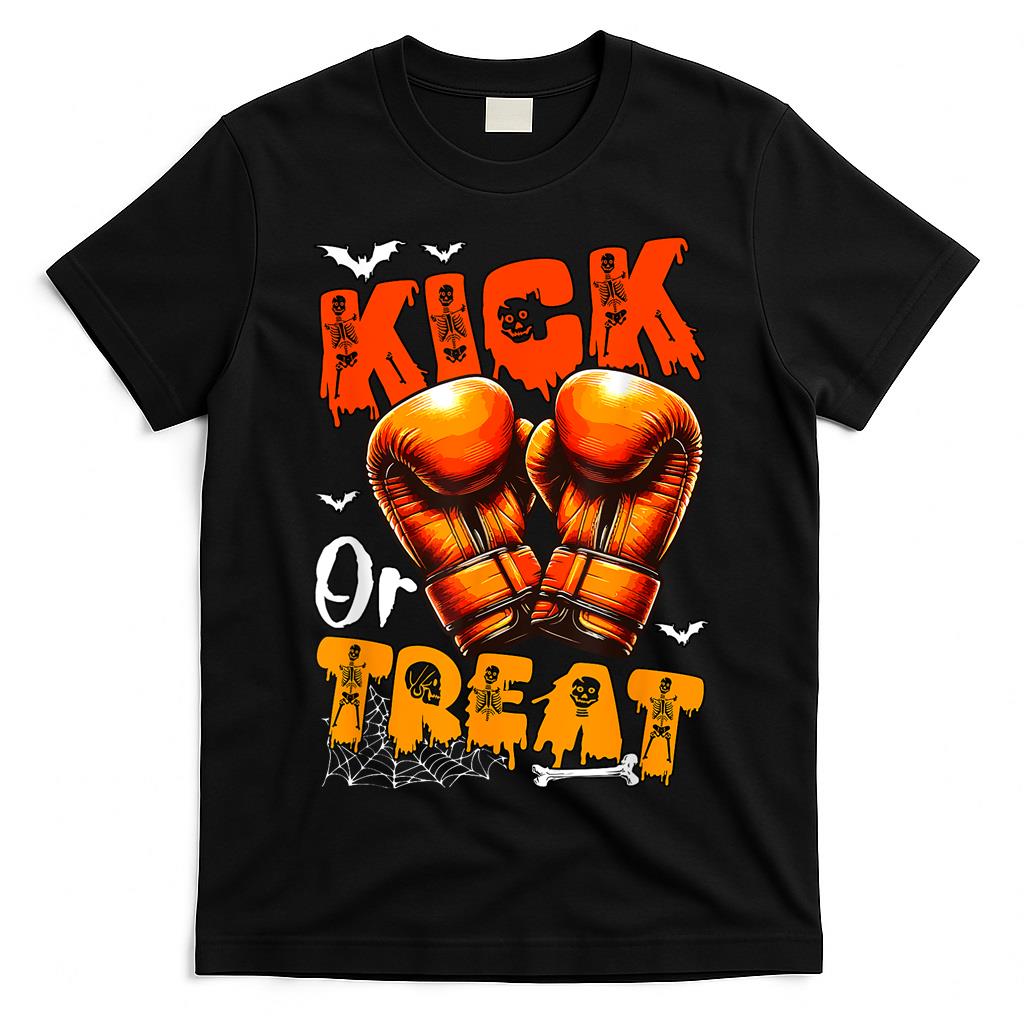 Trick Or Treat Funny Joke Kick Halloween Boxing Gloves Boxer T-Shirt