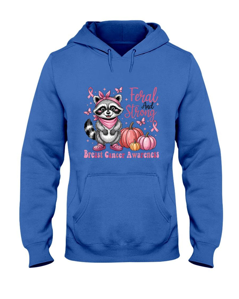 Feral and Strong Breast Cancer Awareness Raccoon Pink Ribbon T-Shirt