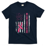 No One Fights Breast Cancer Alone American Flag Pink Ribbon T-Shirt