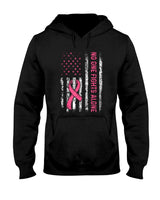 No One Fights Breast Cancer Alone American Flag Pink Ribbon T-Shirt