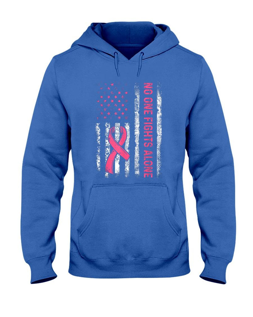 No One Fights Breast Cancer Alone American Flag Pink Ribbon T-Shirt