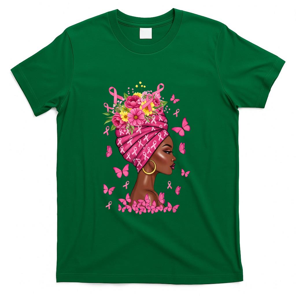 Breast Cancer Afro Girl Pink Ribbon Awareness Women T-Shirt