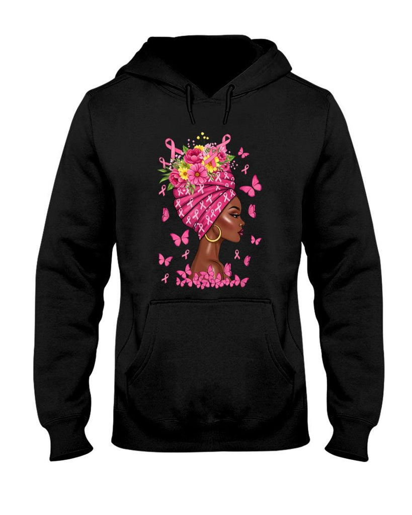 Breast Cancer Afro Girl Pink Ribbon Awareness Women T-Shirt