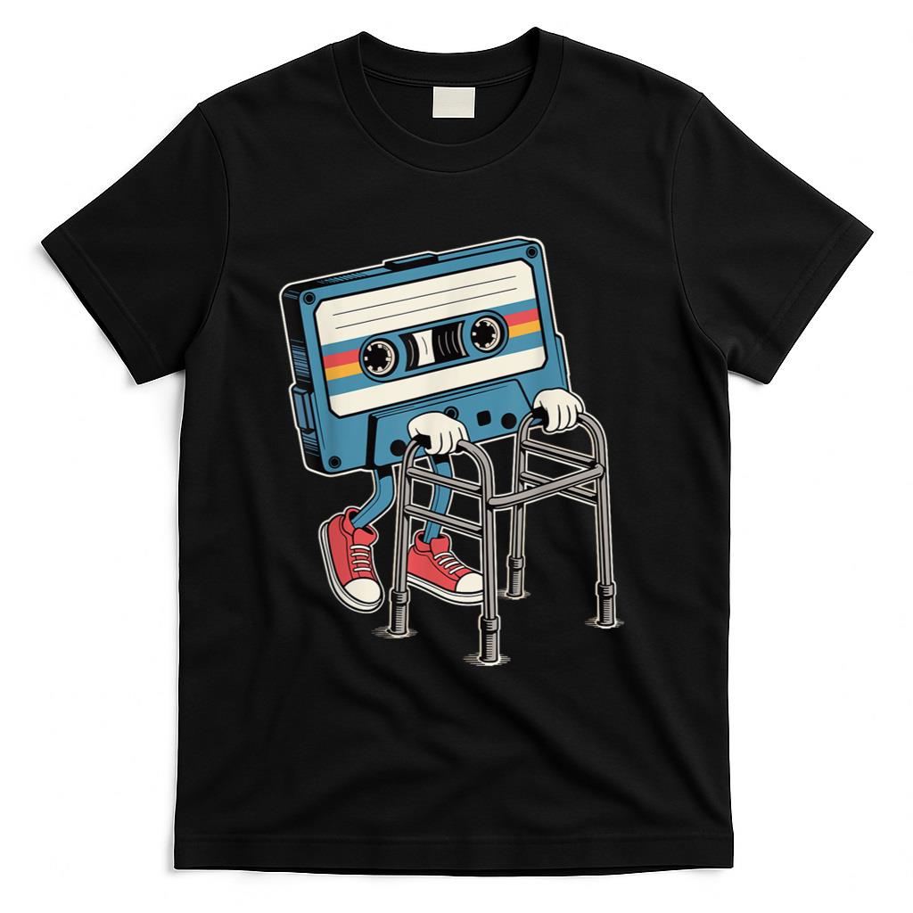 Retro Nostalgia - Funny Retro Old Cassette Tape Cartoon with Walker Nostalgia T-Shirt