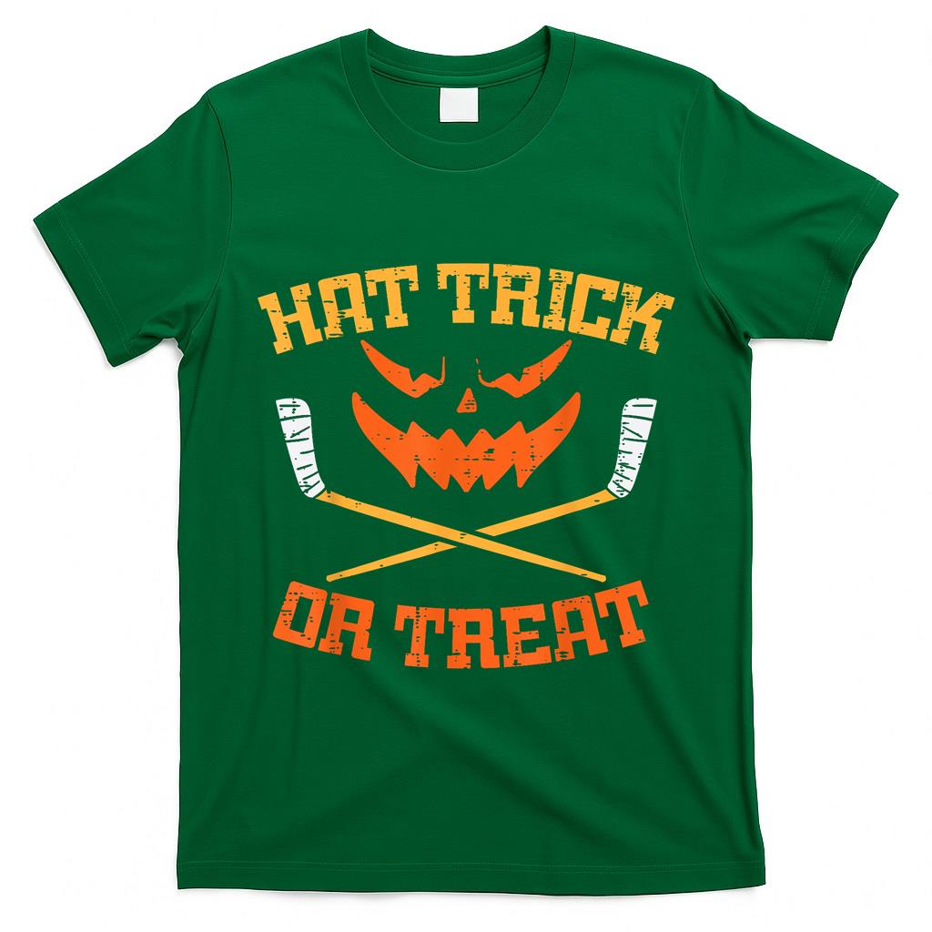 Hat Trick Or Treat Ice Hockey Halloween Boy Men Player Coach T-Shirt