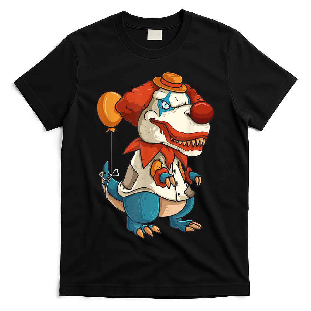 Creepy Clown T Rex Dinosaur Halloween Trick or Treat Balloon T-Shirt