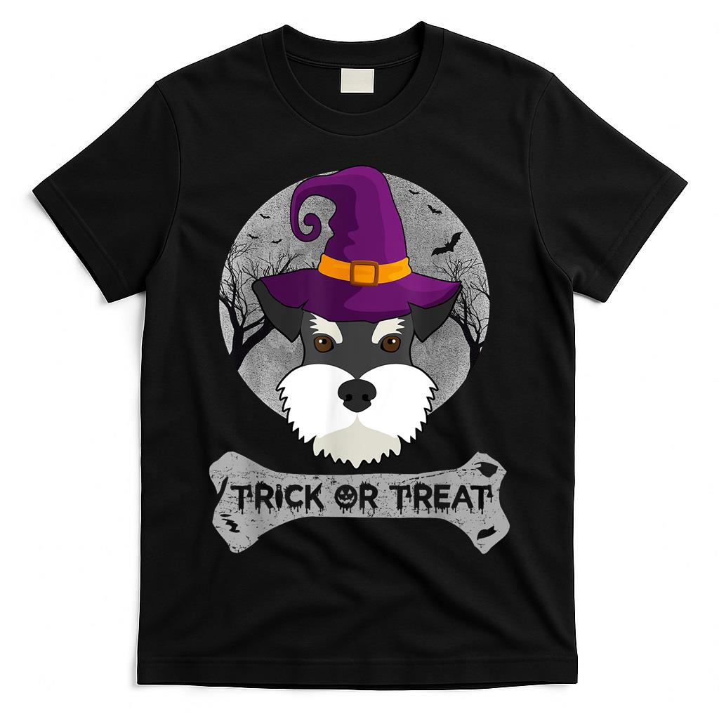 Witch Schnauzer Trick Or Treat Funny Dog Halloween Costume Men Women Girls Kids T-Shirt