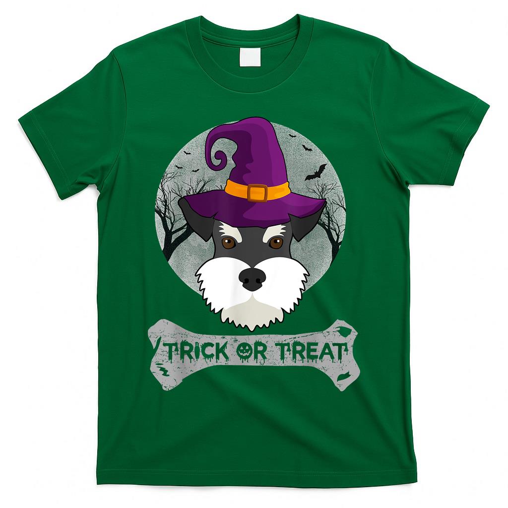 Witch Schnauzer Trick Or Treat Funny Dog Halloween Costume Men Women Girls Kids T-Shirt