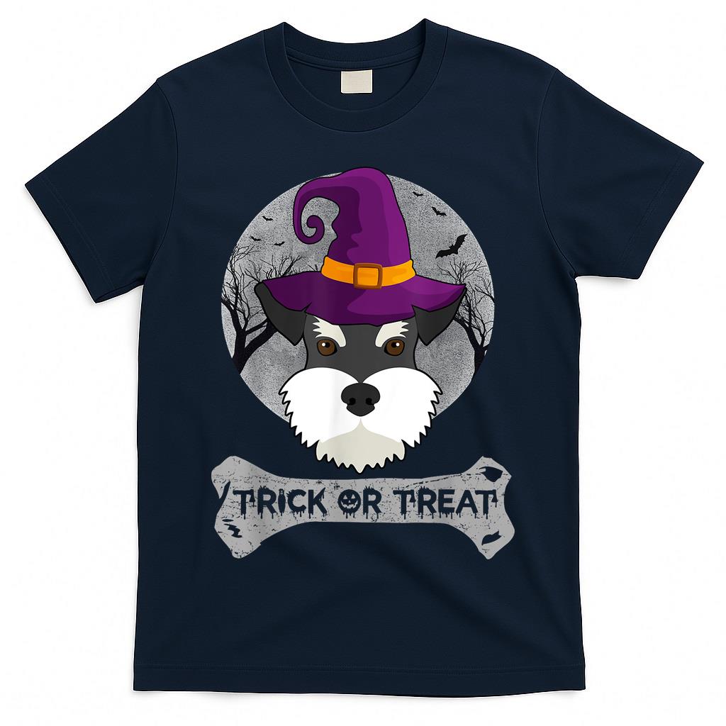 Witch Schnauzer Trick Or Treat Funny Dog Halloween Costume Men Women Girls Kids T-Shirt