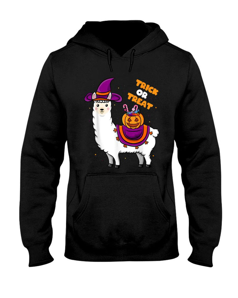 Halloween Cute Trick Or Treat Llama Witch Apparel Kids Girls T-Shirt