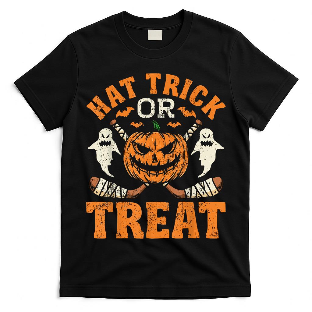 Hat Trick or Treat Ice Hockey Player Halloween Costume Gift T-Shirt