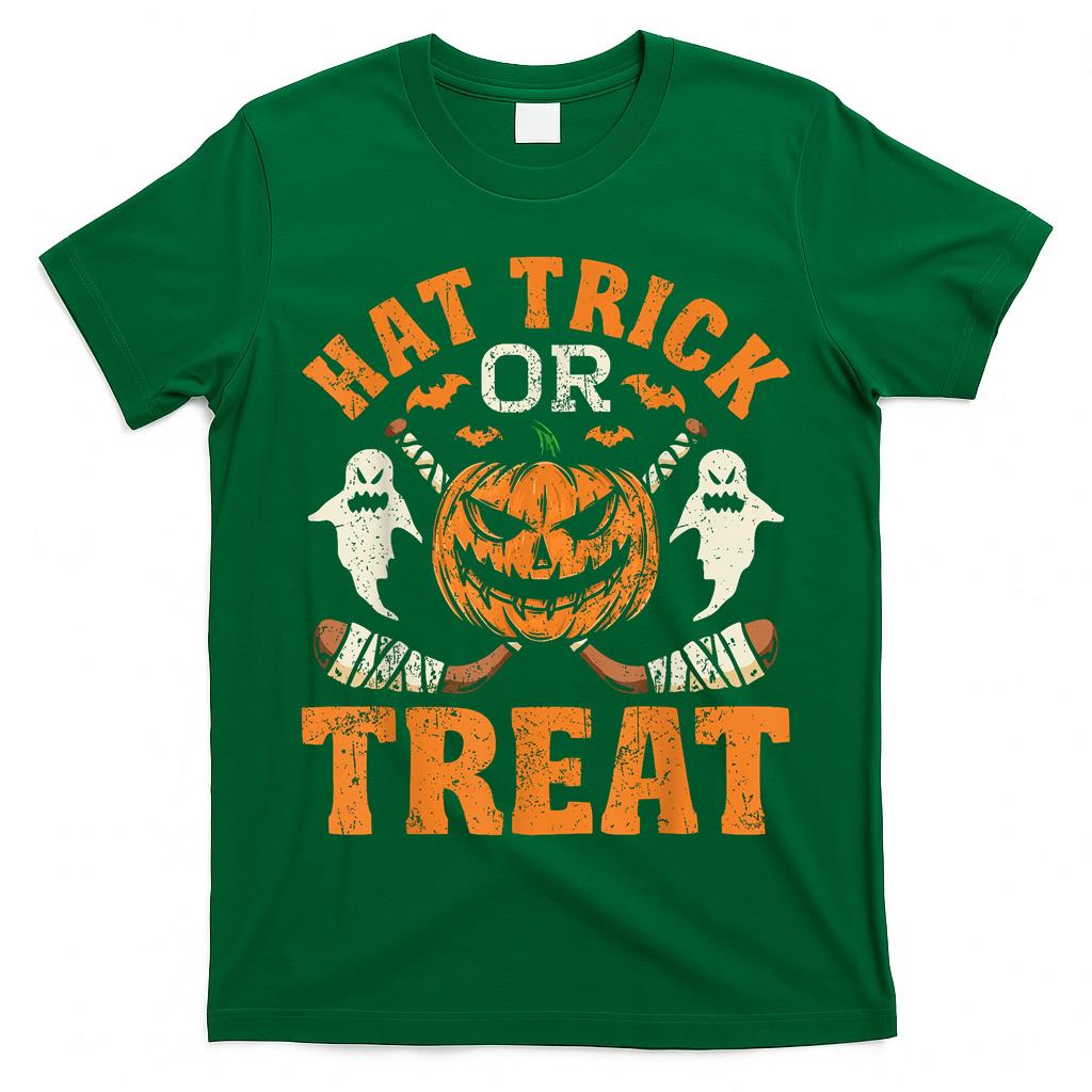 Hat Trick or Treat Ice Hockey Player Halloween Costume Gift T-Shirt
