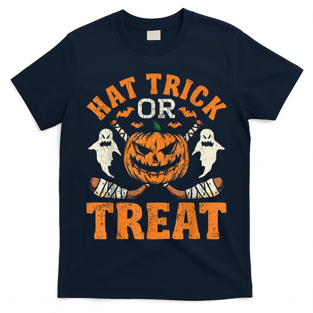 Hat Trick or Treat Ice Hockey Player Halloween Costume Gift T-Shirt