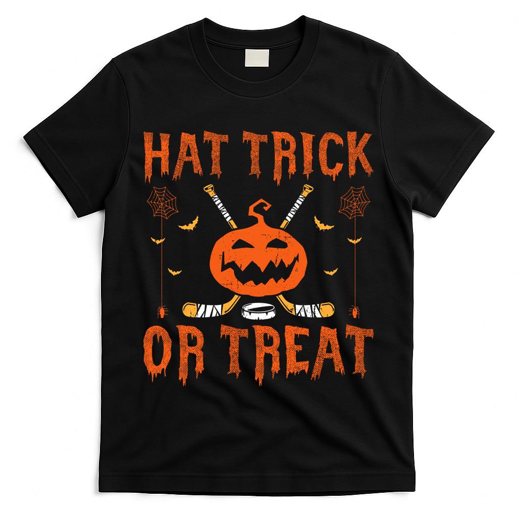 Hat Trick Or Treat Ice Hockey Halloween Player Coach Long Sleeve T-Shirt