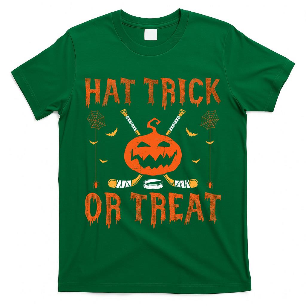 Hat Trick Or Treat Ice Hockey Halloween Player Coach Long Sleeve T-Shirt