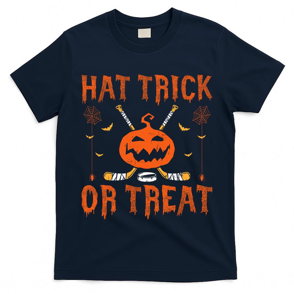 Hat Trick Or Treat Ice Hockey Halloween Player Coach Long Sleeve T-Shirt