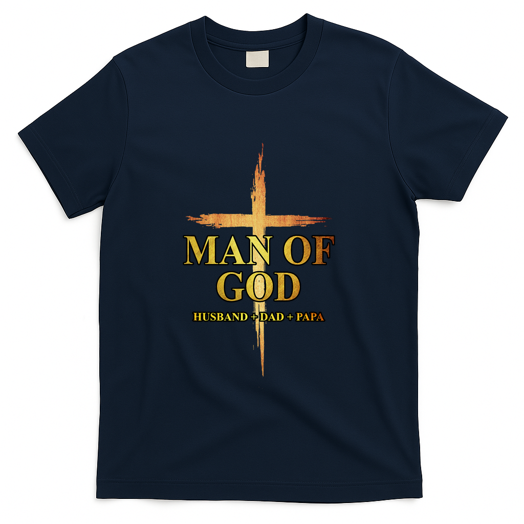 Man Of God Husband Dad Papa Cross Religious God Bible Christ T-Shirt