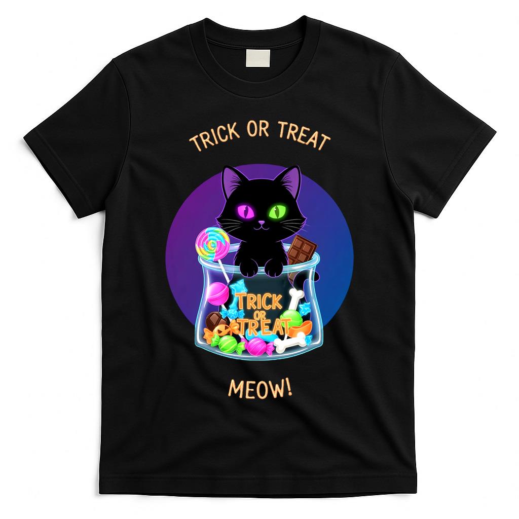 Cute Halloween Black Cat Trick or Treat Candy Sticker Classic T-Shirt