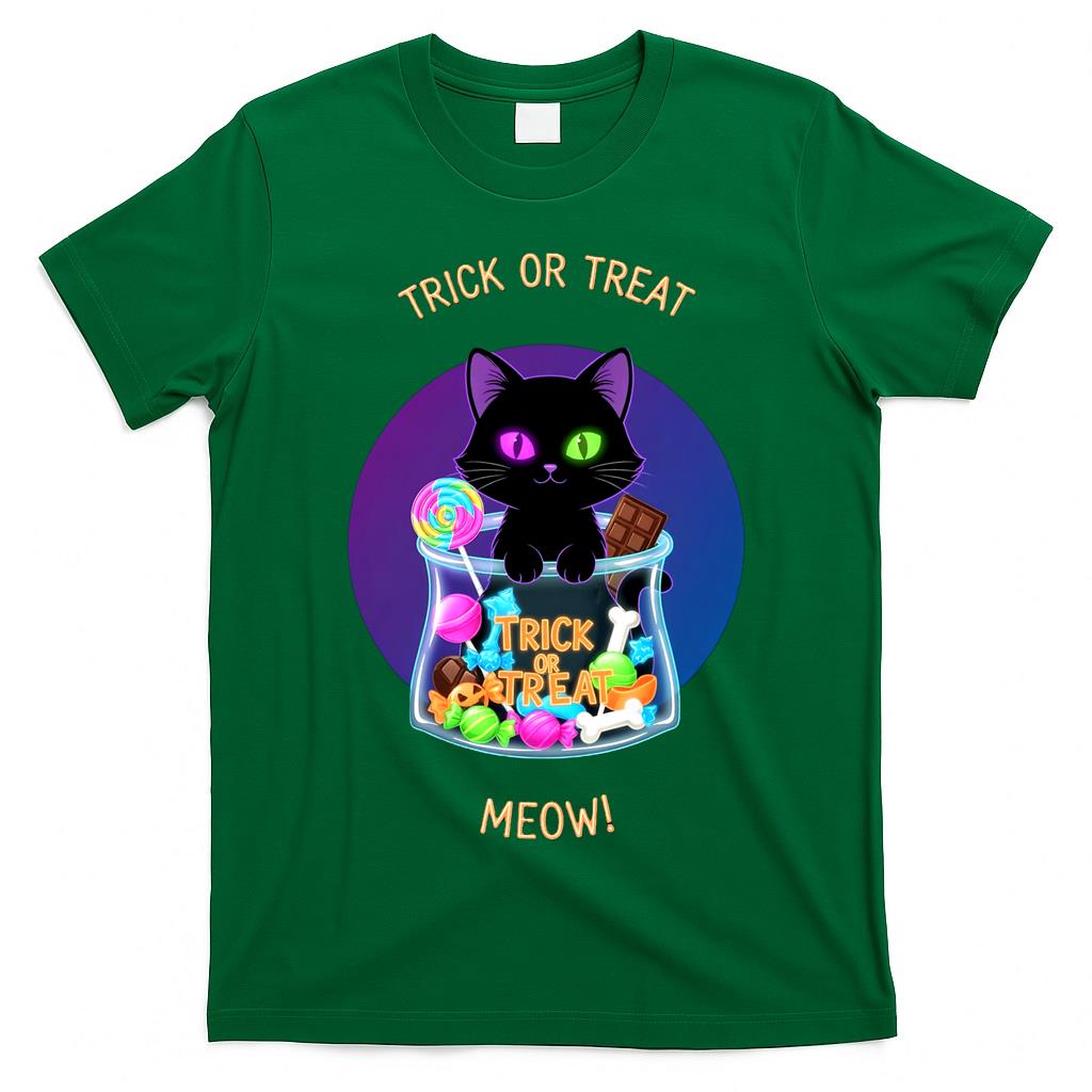 Cute Halloween Black Cat Trick or Treat Candy Sticker Classic T-Shirt