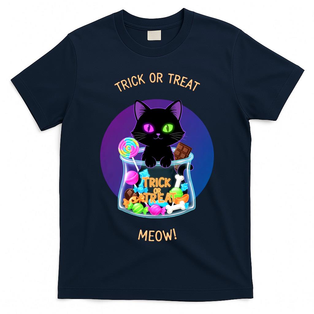 Cute Halloween Black Cat Trick or Treat Candy Sticker Classic T-Shirt