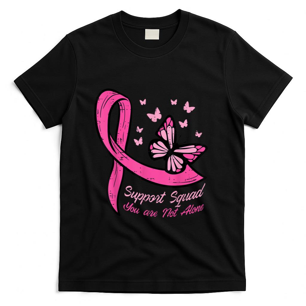 Breast Cancer Ribbon Butterfly Support Squad Women Men Kids T-Shirt