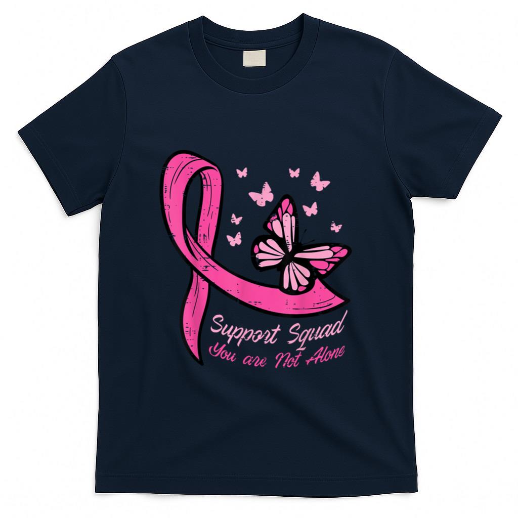 Breast Cancer Ribbon Butterfly Support Squad Women Men Kids T-Shirt